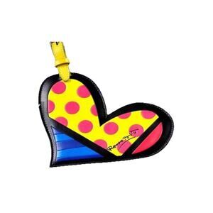 Britto Giftcraft Heart Luggage Tag Faux Leather New Day Sealed Art Deco Colorful